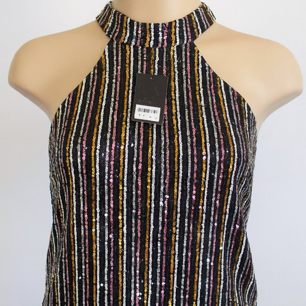 NEW Cable Gauge Halter Top Sleeveless Sequined Medium sparkly metallic Club NWT